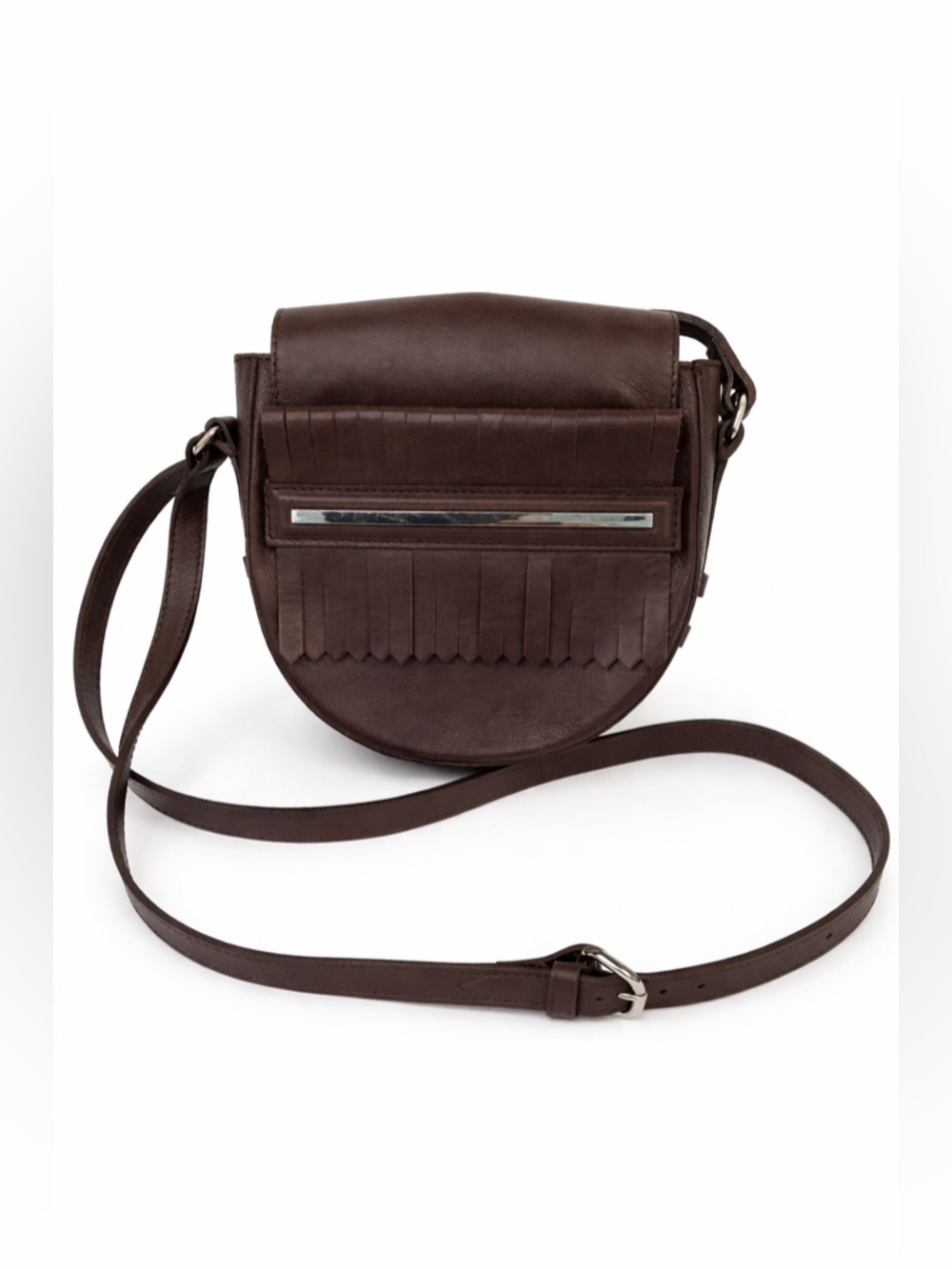 MASSIMO DUTTI Women's Brown Leather KILTIE FRINGE Crossbody Bag